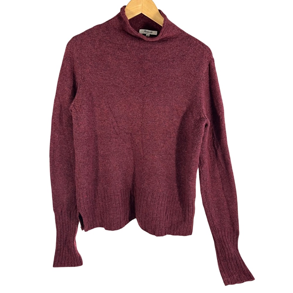 Madewell Mock Neck Sweater Womens Large‎ Burgundy Ribbed Knit Long Sleeve Good